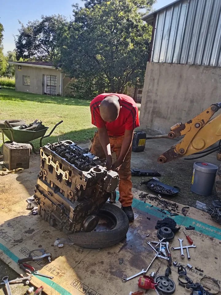 Diesel engine stripped down for an overhaul on site